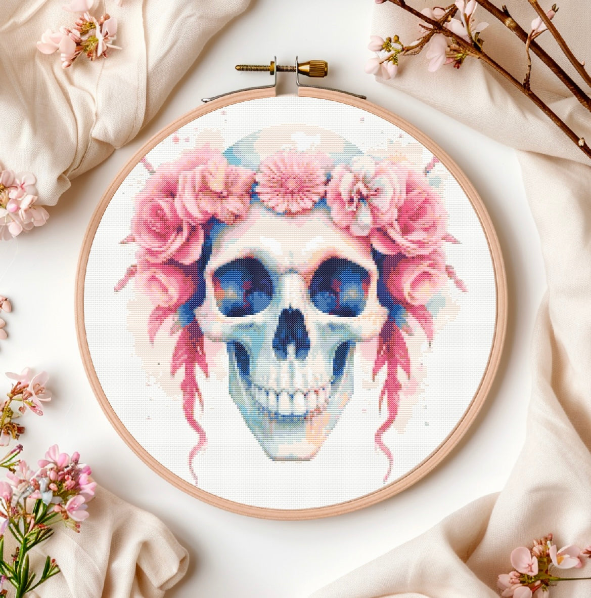 Watercolour Bridal Skull PDF Pattern | Embroidery Cross Stitch Pattern Download | Stitching | Embroidery Kits | Stitch Design | Embroidery Stitches | PDF Pattern