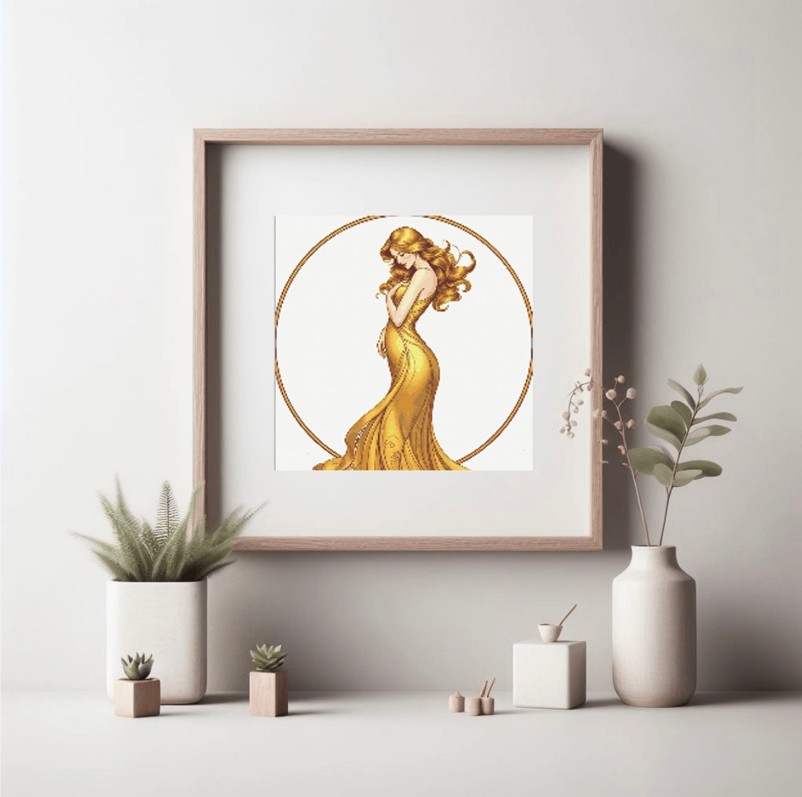 Art Nouveau Gold Dress (Circle) PDF Pattern | Embroidery Cross Stitch Pattern Download | Stitching | Embroidery Kits | Stitch Design | Embroidery Stitches | PDF Pattern