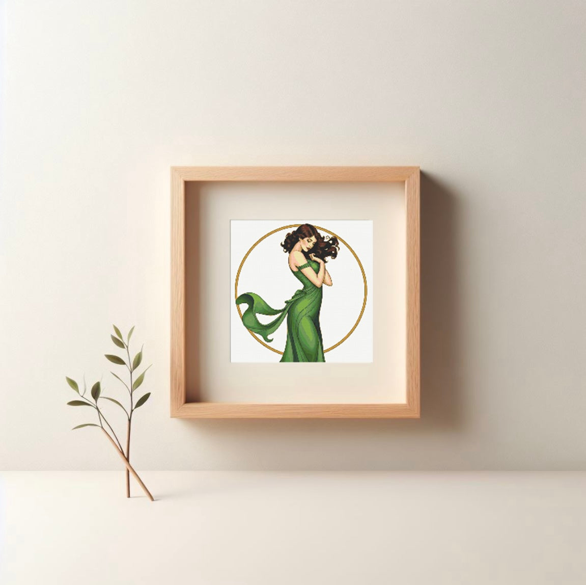 Art Nouveau Green Dress (Circle) PDF Pattern | Embroidery Cross Stitch Pattern Download | Stitching | Embroidery Kits | Stitch Design | Embroidery Stitches | PDF Pattern