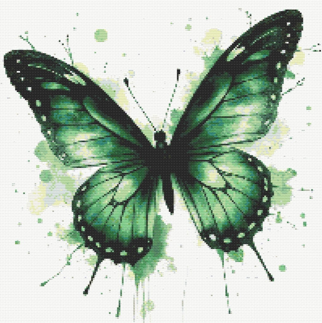 Watercolour Butterfly (Green & Black) PDF Pattern | Embroidery Cross Stitch Pattern Download | Stitching | Embroidery Kits | Stitch Design | Embroidery Stitches | PDF Pattern