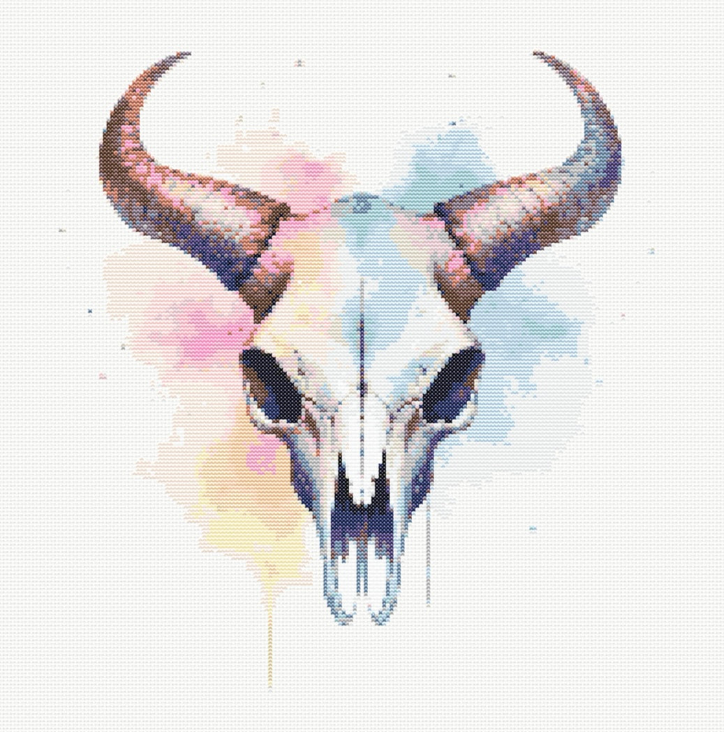Watercolour Horned Animal Skull PDF Pattern | Embroidery Cross Stitch Pattern Download | Stitching | Embroidery Kits | Stitch Design | Embroidery Stitches | PDF Pattern