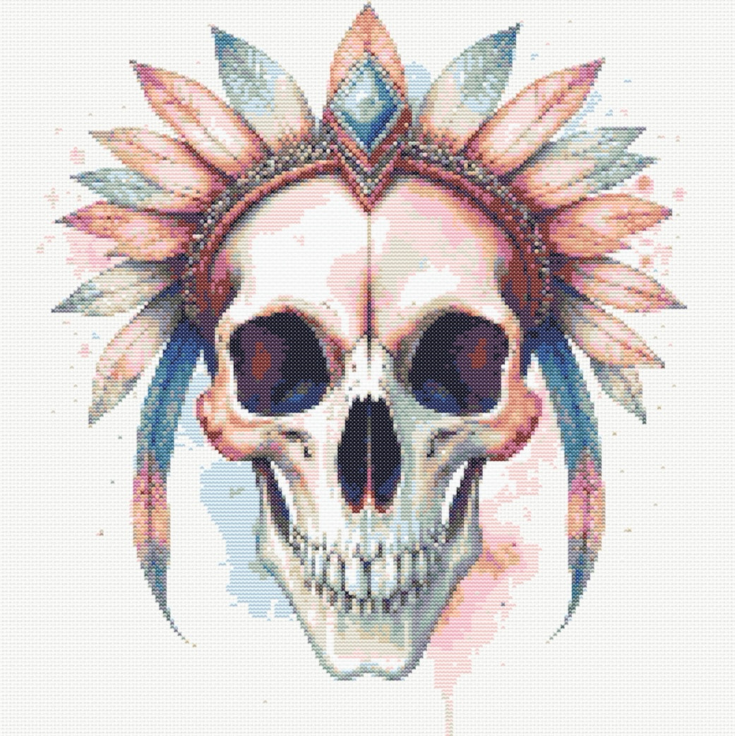 Watercolour Indian Skull PDF Pattern | Embroidery Cross Stitch Pattern Download | Stitching | Embroidery Kits | Stitch Design | Embroidery Stitches | PDF Pattern
