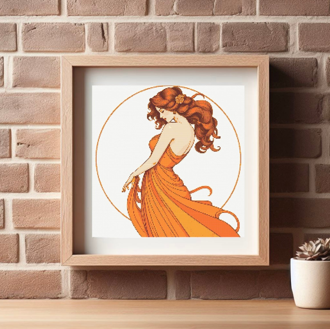 Art Nouveau Orange Dress (Circle) PDF Pattern | Embroidery Cross Stitch Pattern Download | Stitching | Embroidery Kits | Stitch Design | Embroidery Stitches | PDF Pattern