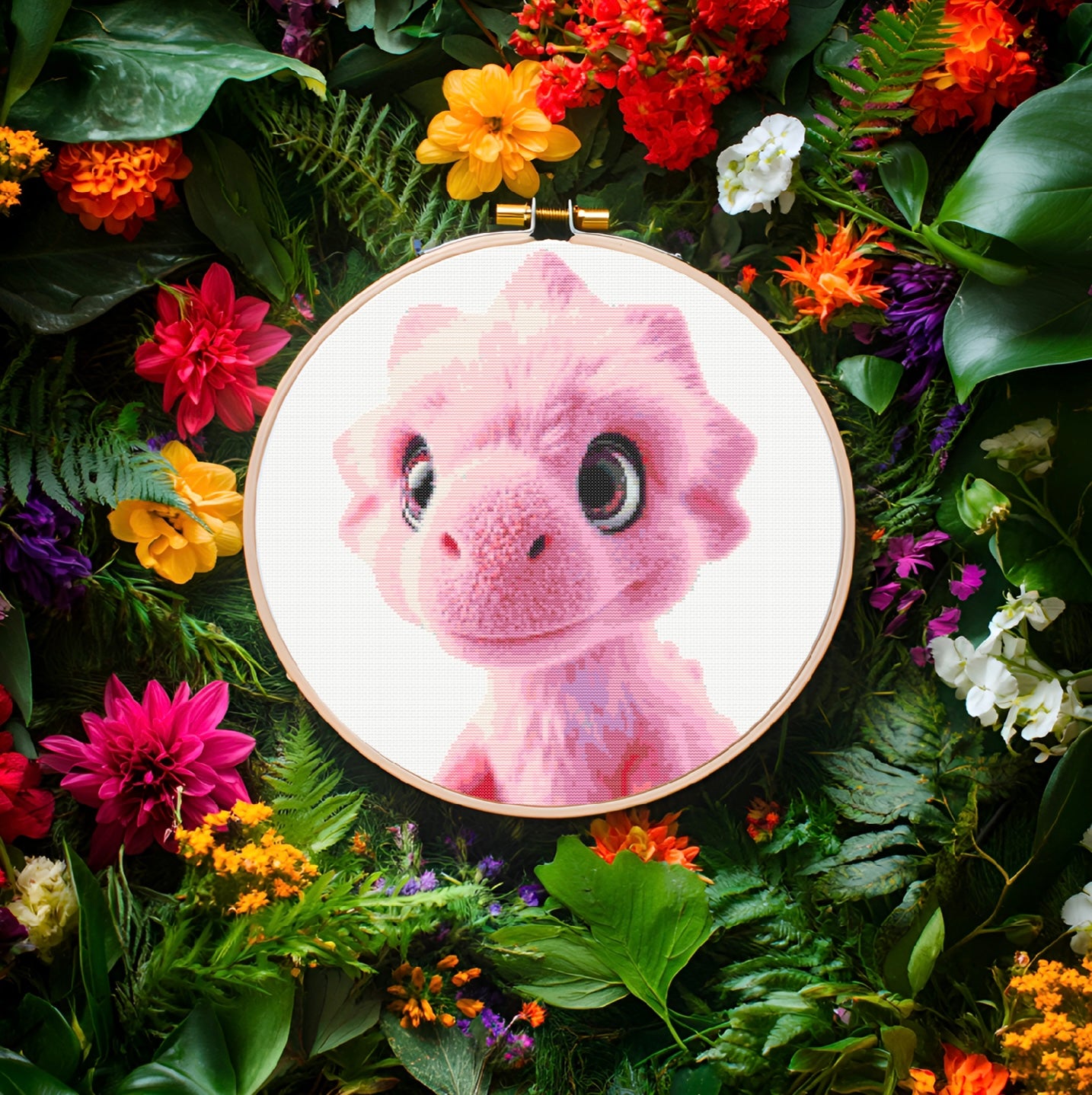 Pixie the Pink Dino PDF Pattern | Embroidery Cross Stitch Pattern Download | Stitching | Embroidery Kits | Stitch Design | Embroidery Stitches | PDF Pattern
