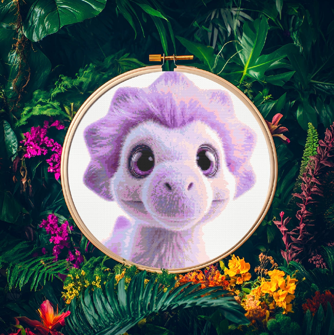 Pringle the Purple Dino PDF Pattern | Embroidery Cross Stitch Pattern Download | Stitching | Embroidery Kits | Stitch Design | Embroidery Stitches | PDF Pattern