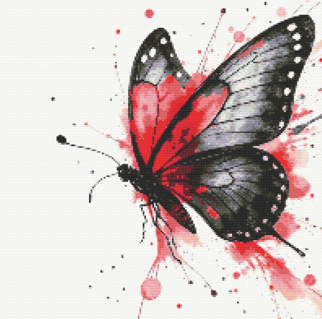 Watercolour Butterfly (Red & White) PDF Pattern | Embroidery Cross Stitch Pattern Download | Stitching | Embroidery Kits | Stitch Design | Embroidery Stitches | PDF Pattern