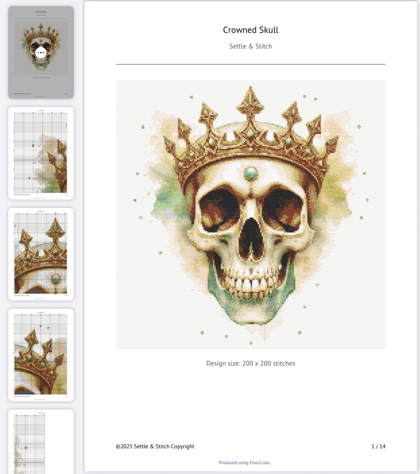 Watercolour Crowned Skull PDF Pattern | Embroidery Cross Stitch Pattern Download | Stitching | Embroidery Kits | Stitch Design | Embroidery Stitches | PDF Pattern