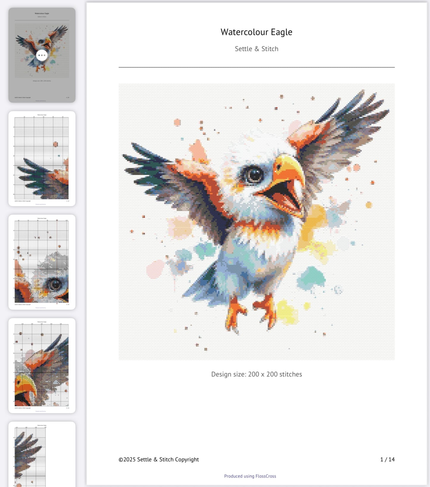 Watercolour Eagle PDF Pattern | Embroidery Cross Stitch Pattern Download | Stitching | Embroidery Kits | Stitch Design | Embroidery Stitches | PDF Pattern