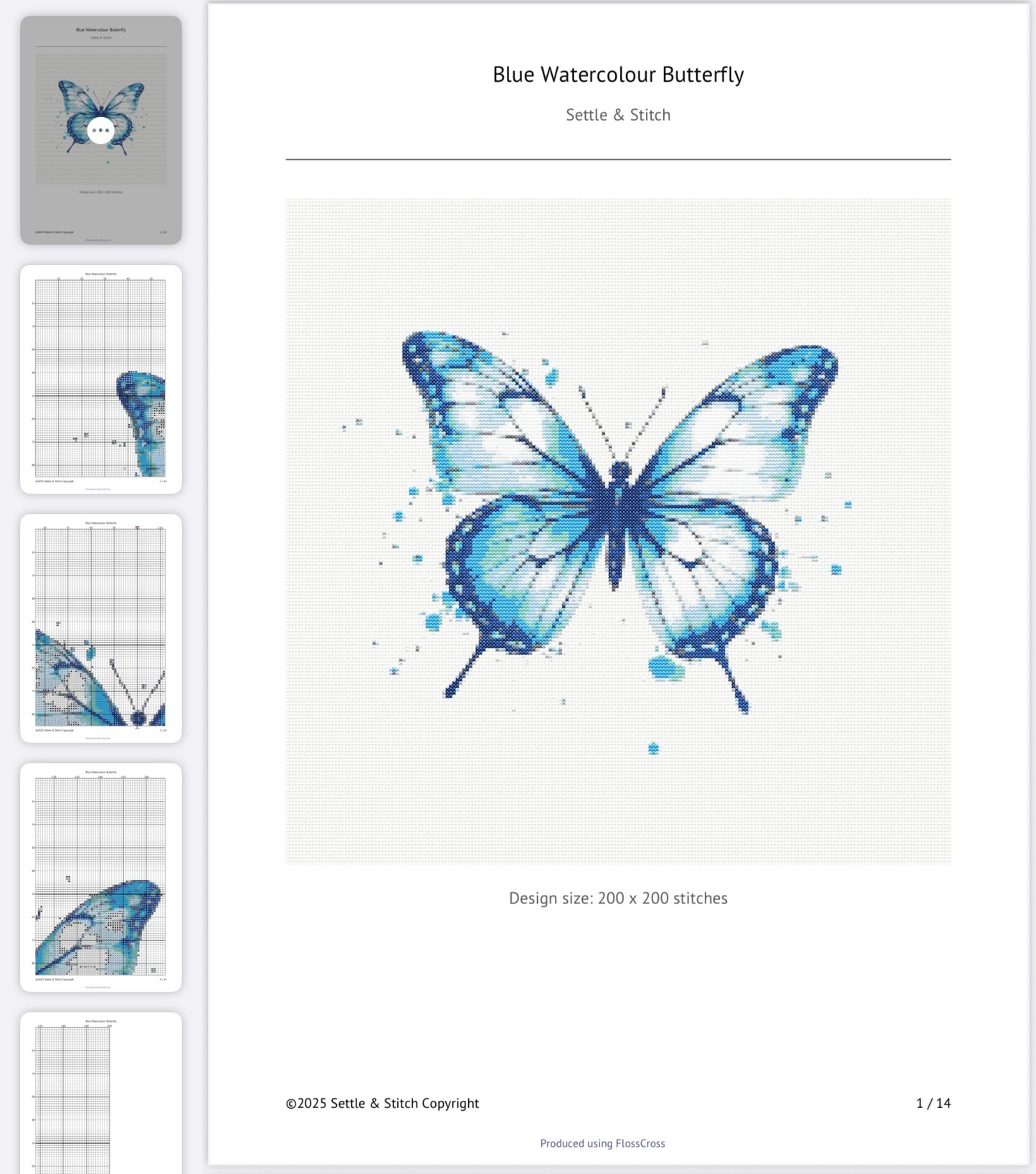 Watercolour Butterfly (Blue) PDF Pattern | Embroidery Cross Stitch Pattern Download | Stitching | Embroidery Kits | Stitch Design | Embroidery Stitches | PDF Pattern