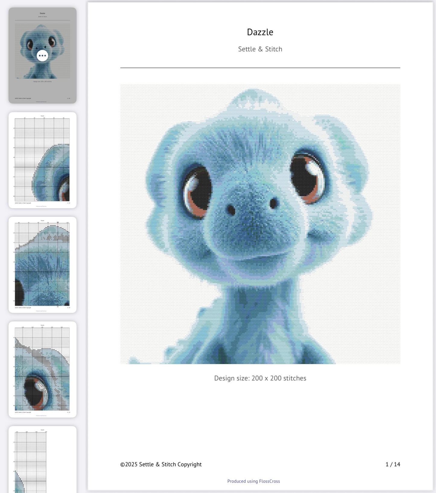 Dazzle the Blue Dino PDF Pattern | Embroidery Cross Stitch Pattern Download | Stitching | Embroidery Kits | Stitch Design | Embroidery Stitches | PDF Pattern