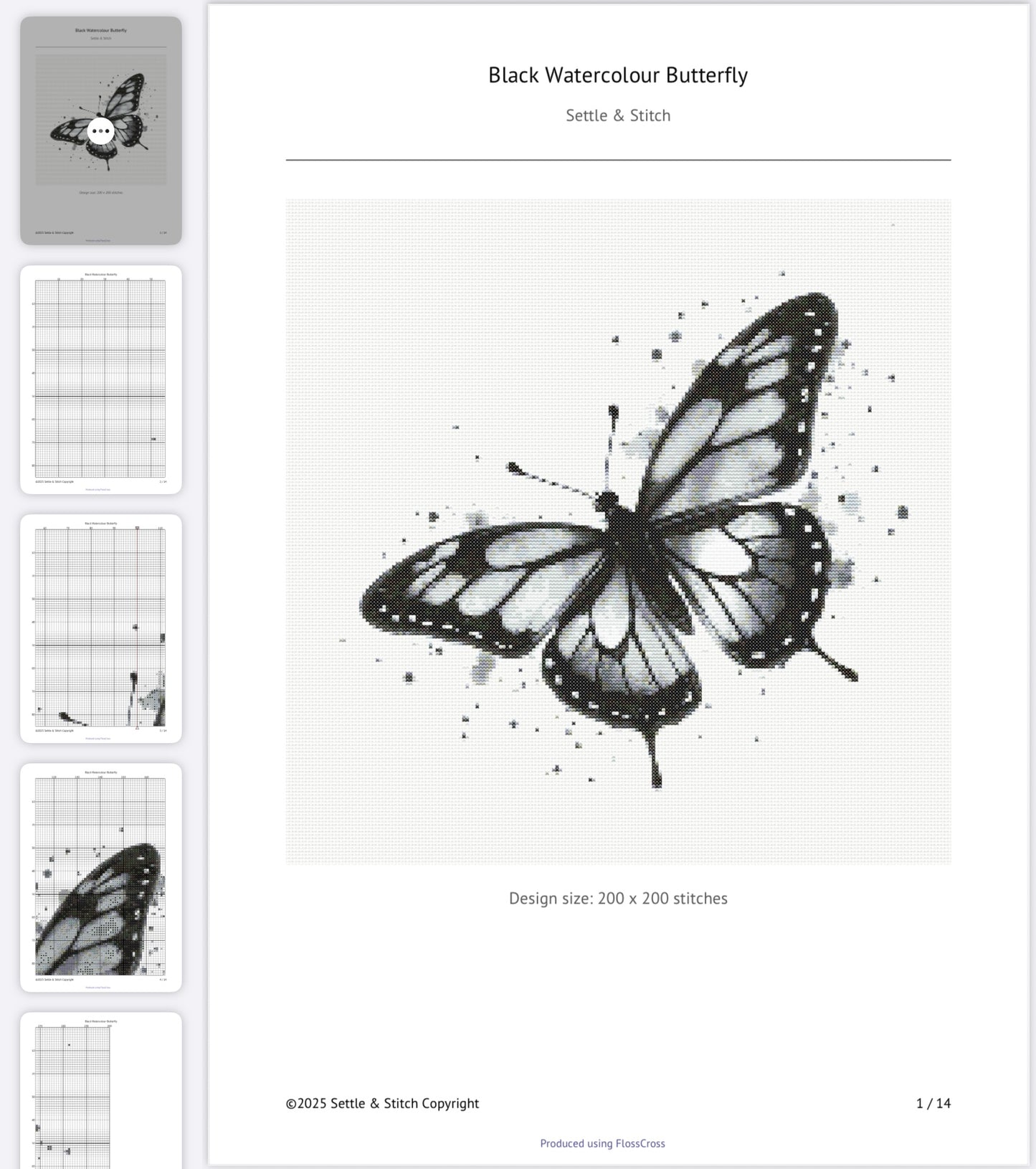 Watercolour Butterfly (White ) PDF Pattern | Embroidery Cross Stitch Pattern Download | Stitching | Embroidery Kits | Stitch Design | Embroidery Stitches | PDF Pattern
