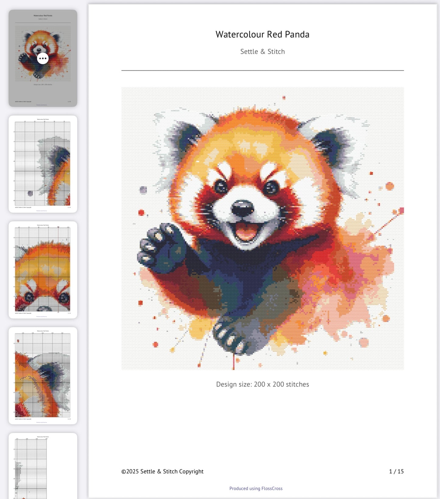 Watercolour Red Panda PDF Pattern | Embroidery Cross Stitch Pattern Download | Stitching | Embroidery Kits | Stitch Design | Embroidery Stitches | PDF Pattern
