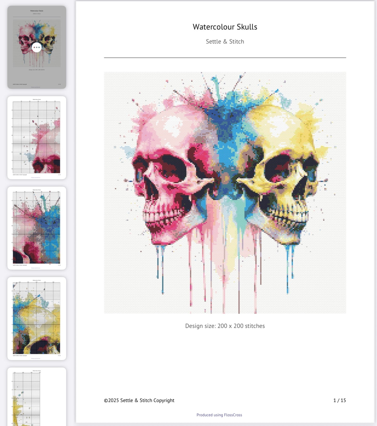 Watercolour Skulls (Multicolour) PDF Pattern | Embroidery Cross Stitch Pattern Download | Stitching | Embroidery Kits | Stitch Design | Embroidery Stitches | PDF Pattern