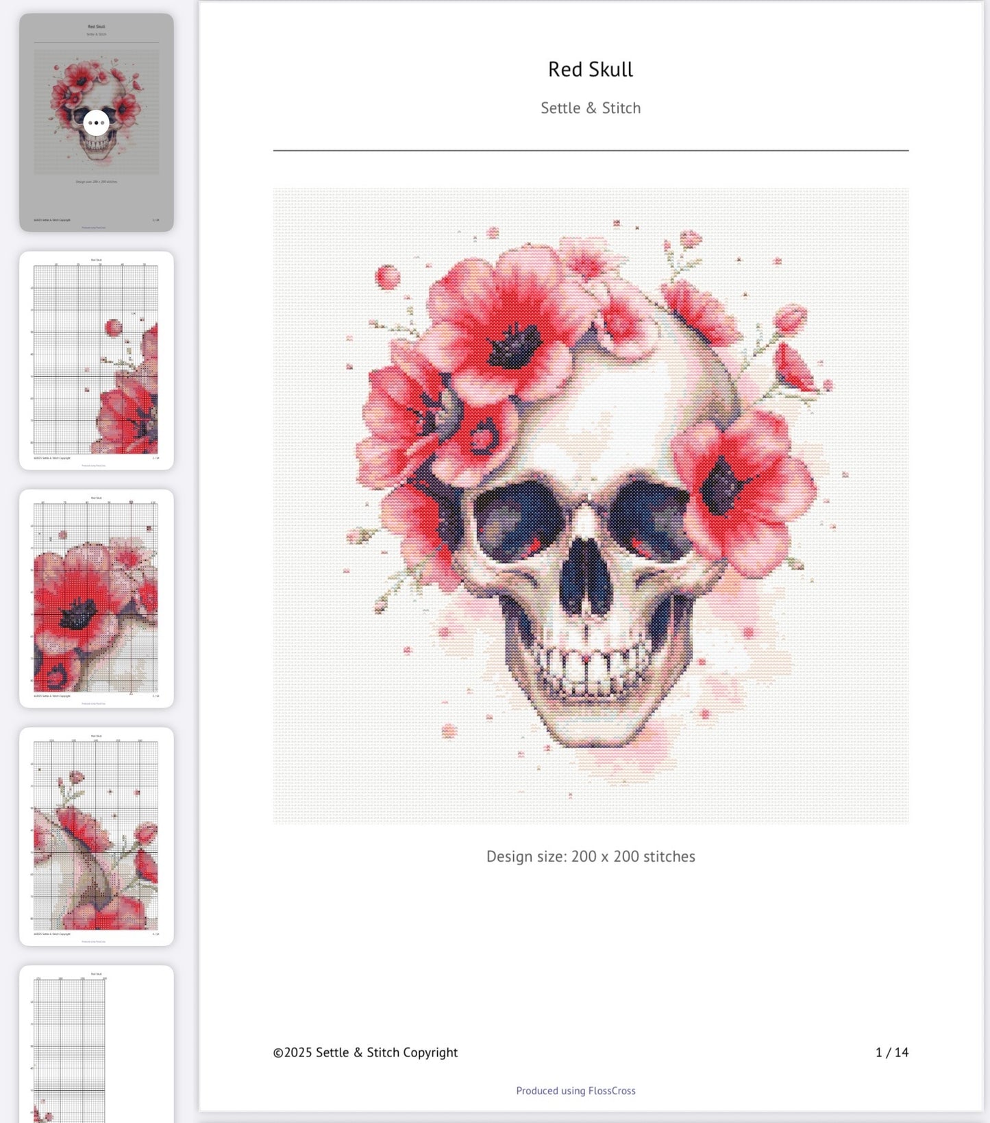 Watercolour Skull & Flowers (Red) PDF Pattern | Embroidery Cross Stitch Pattern Download | Stitching | Embroidery Kits | Stitch Design | Embroidery Stitches | PDF Pattern