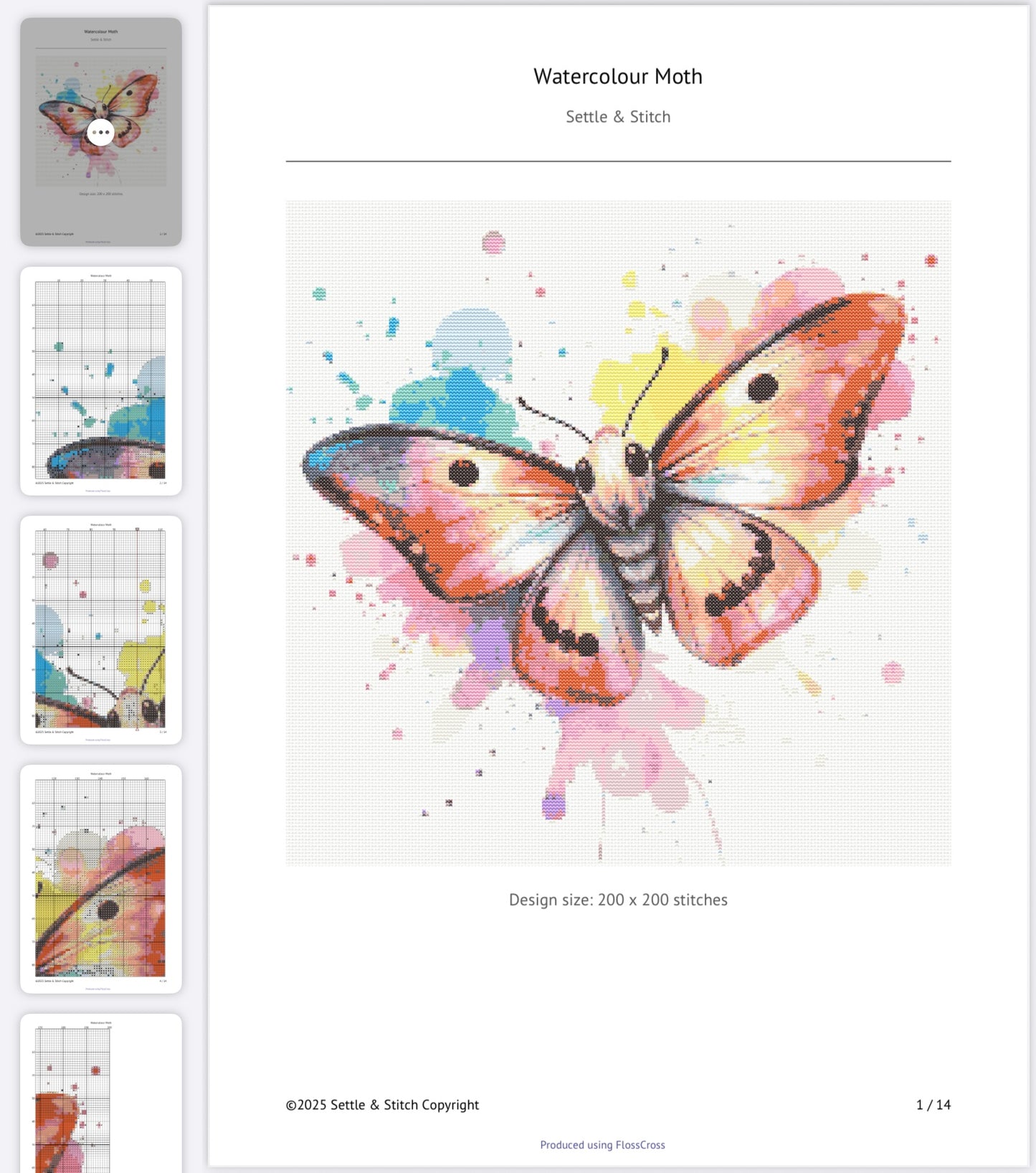 Watercolour Moth PDF Pattern | Embroidery Cross Stitch Pattern Download | Stitching | Embroidery Kits | Stitch Design | Embroidery Stitches | PDF Pattern