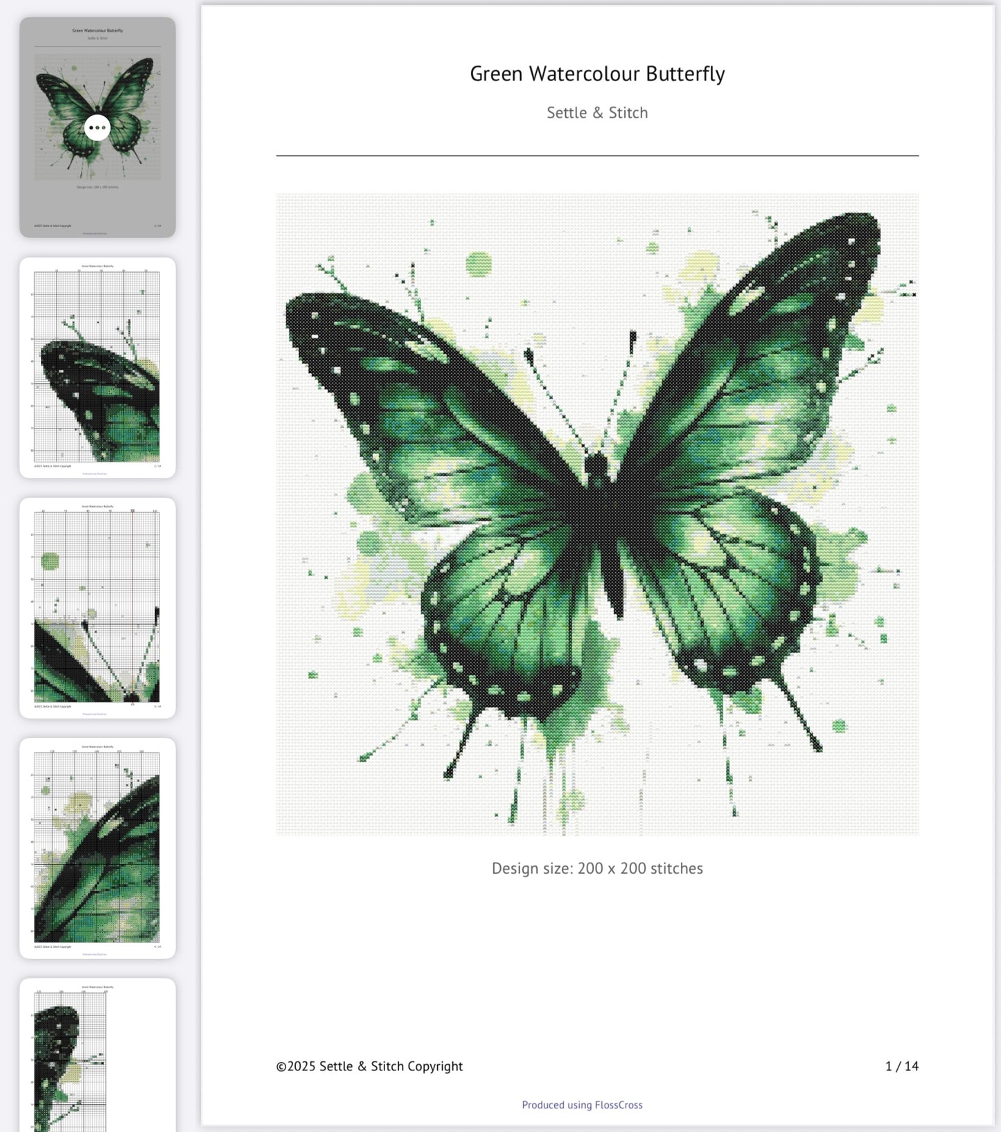 Watercolour Butterfly (Green & Black) PDF Pattern | Embroidery Cross Stitch Pattern Download | Stitching | Embroidery Kits | Stitch Design | Embroidery Stitches | PDF Pattern