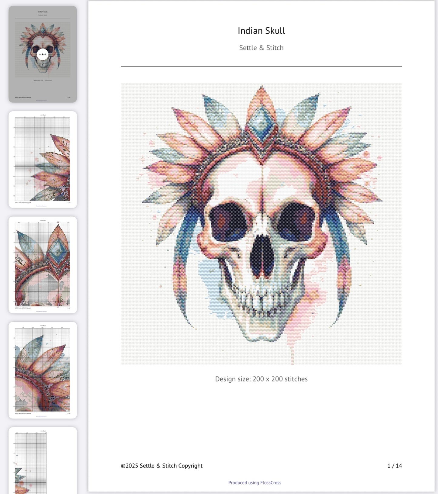 Watercolour Indian Skull PDF Pattern | Embroidery Cross Stitch Pattern Download | Stitching | Embroidery Kits | Stitch Design | Embroidery Stitches | PDF Pattern