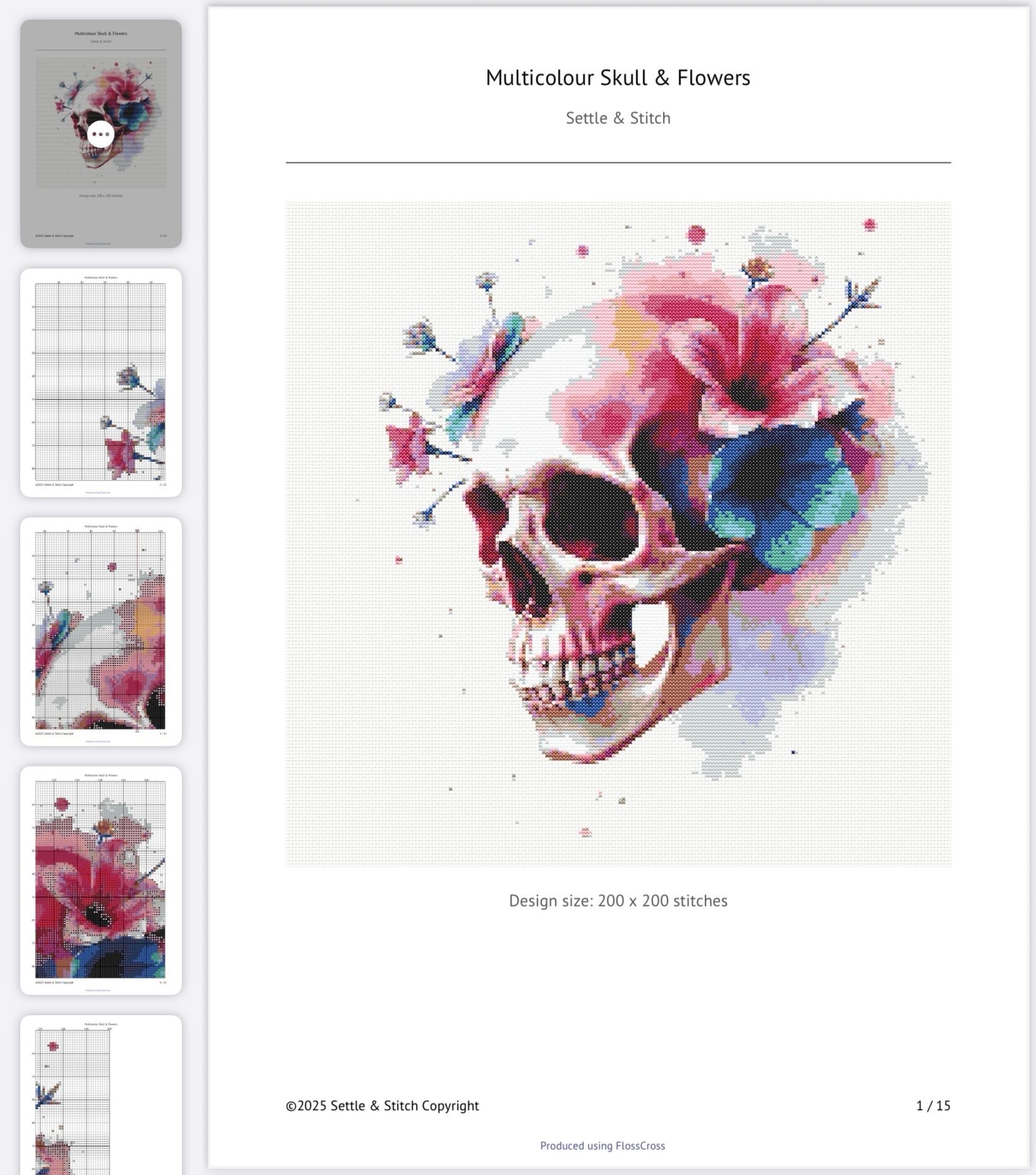 Watercolour Skull & Flowers (Multicolour) PDF Pattern | Embroidery Cross Stitch Pattern Download | Stitching | Embroidery Kits | Stitch Design | Embroidery Stitches | PDF Pattern