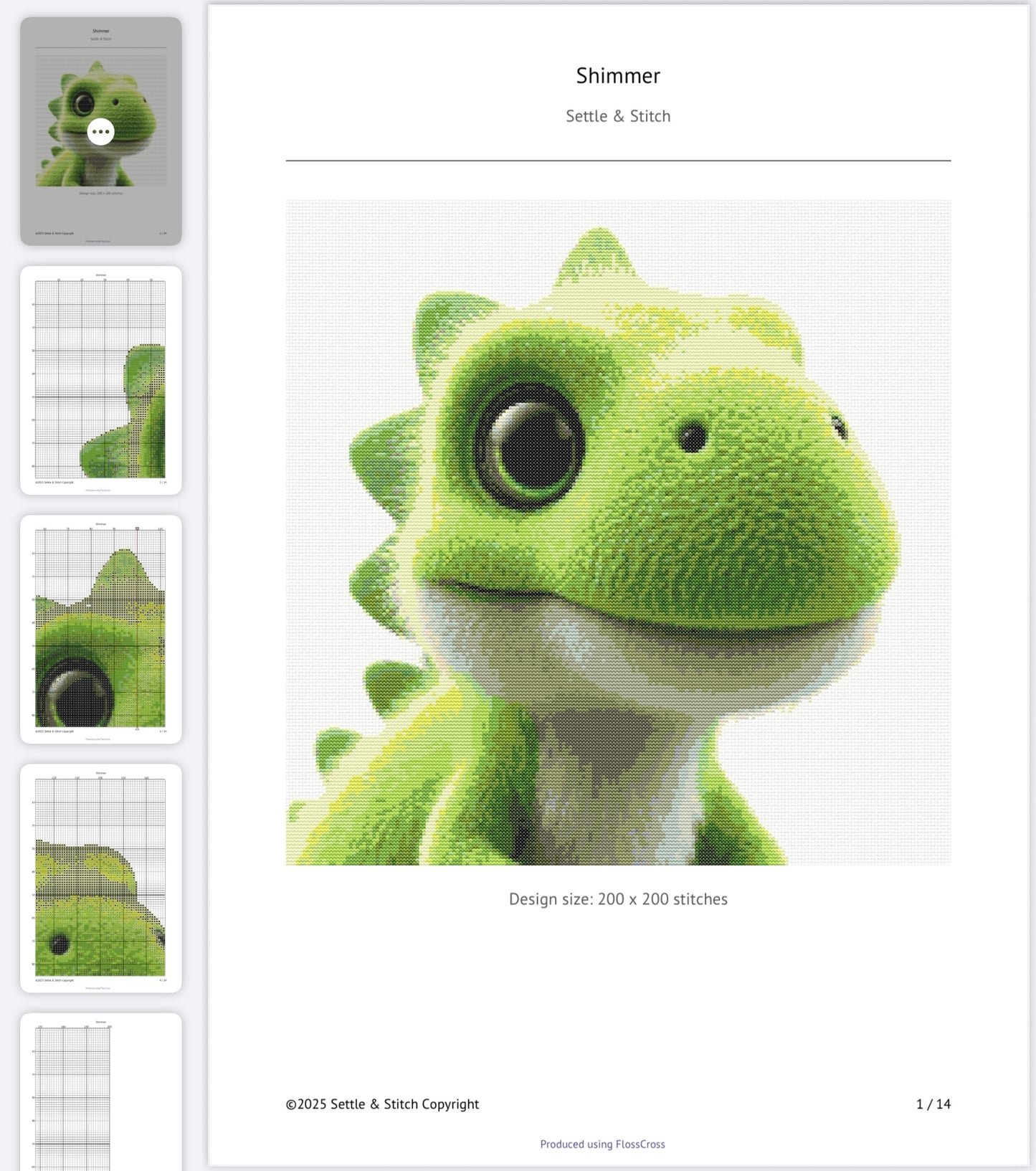 Shimmer the Green Dino PDF Pattern | Embroidery Cross Stitch Pattern Download | Stitching | Embroidery Kits | Stitch Design | Embroidery Stitches | PDF Pattern