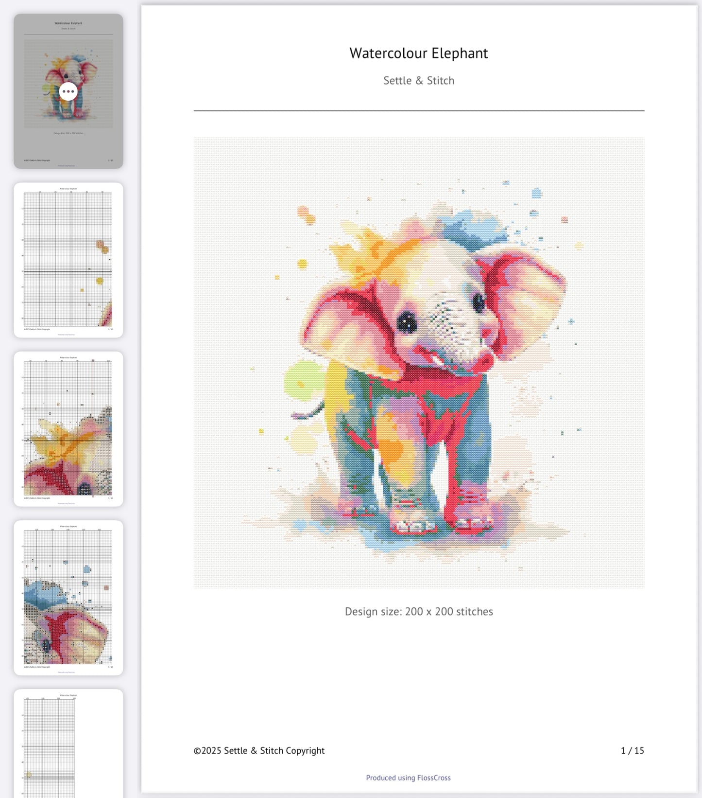 Watercolour Elephant PDF Pattern | Embroidery Cross Stitch Pattern Download | Stitching | Embroidery Kits | Stitch Design | Embroidery Stitches | PDF Pattern