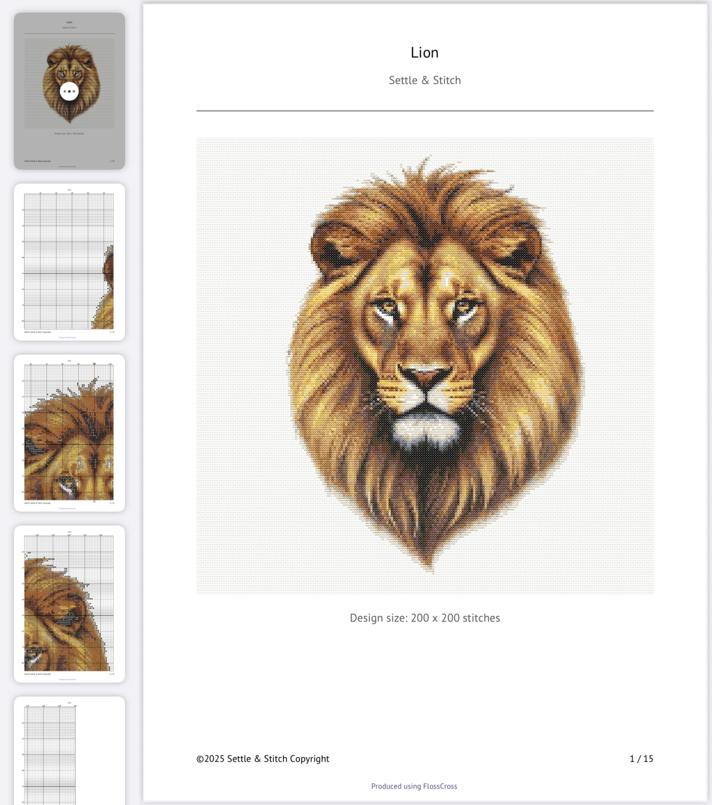 Lion Portrait PDF Pattern | Embroidery Cross Stitch Pattern Download | Stitching | Embroidery Kits | Stitch Design | Embroidery Stitches | PDF Pattern