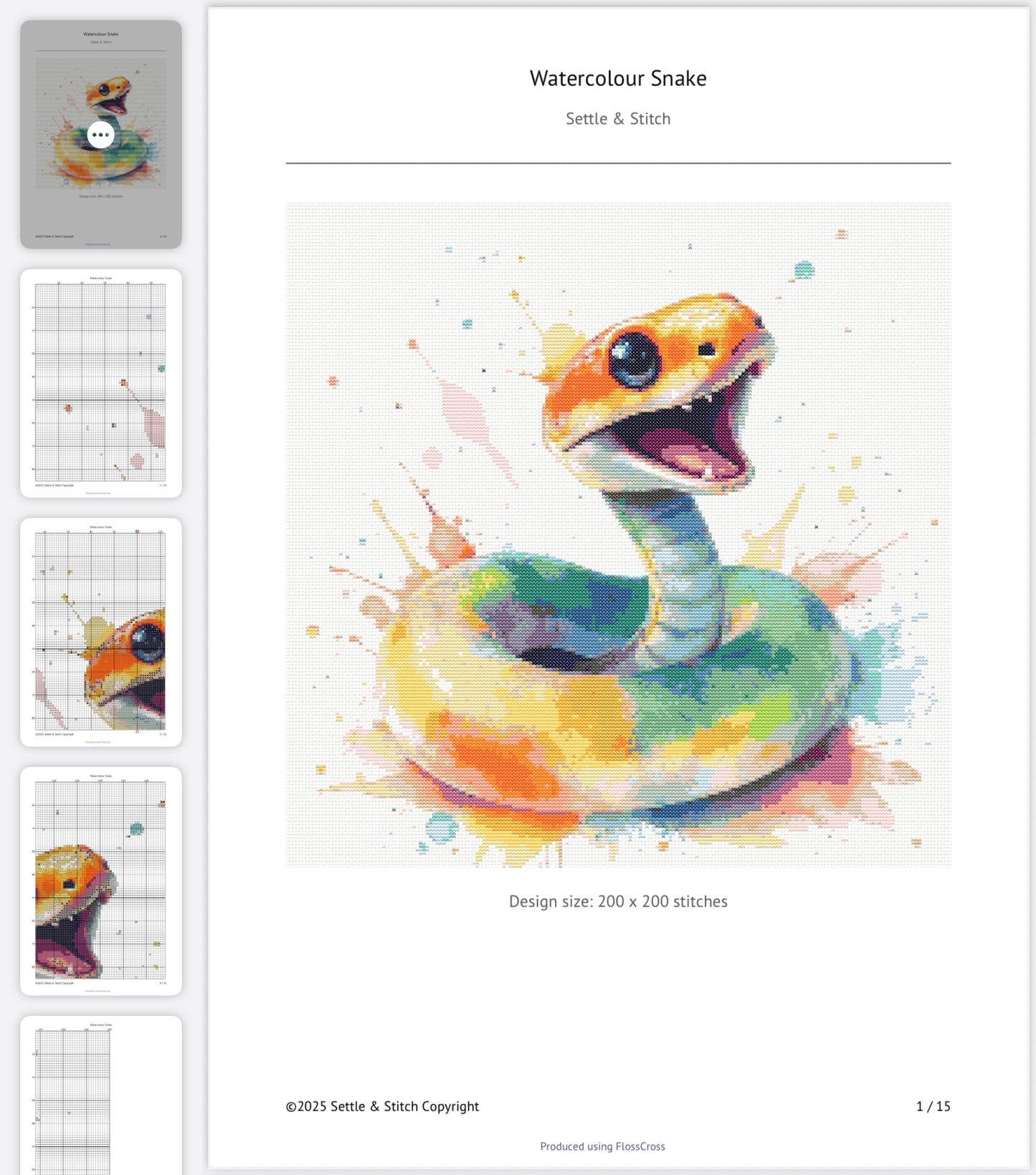 Watercolour Snake PDF Pattern | Embroidery Cross Stitch Pattern Download | Stitching | Embroidery Kits | Stitch Design | Embroidery Stitches | PDF Pattern