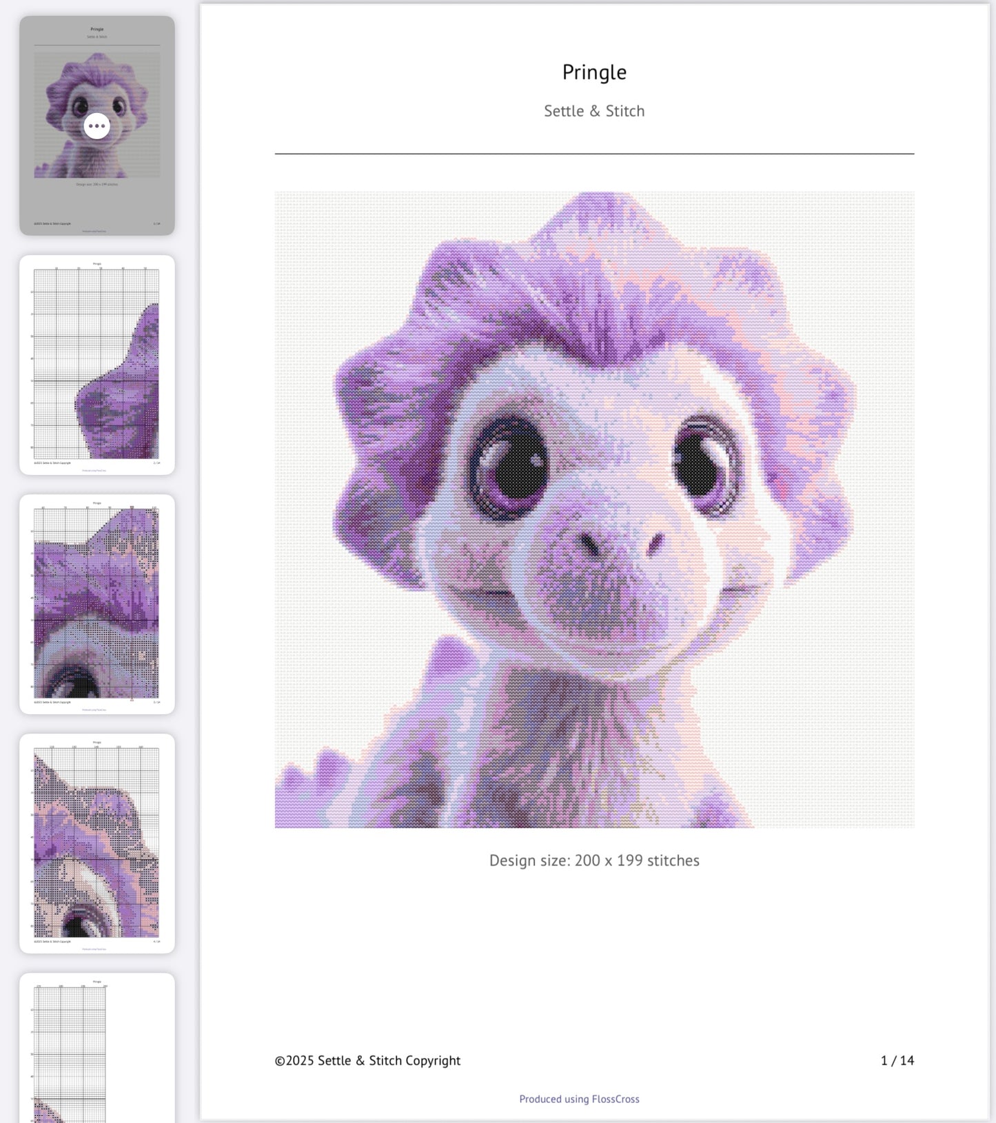 Pringle the Purple Dino PDF Pattern | Embroidery Cross Stitch Pattern Download | Stitching | Embroidery Kits | Stitch Design | Embroidery Stitches | PDF Pattern
