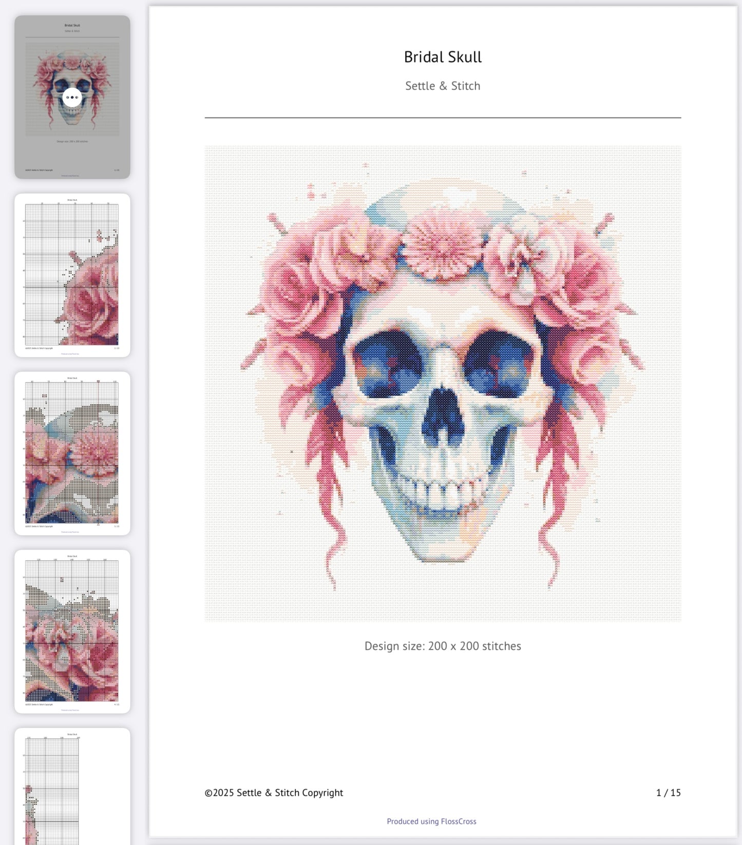 Watercolour Bridal Skull PDF Pattern | Embroidery Cross Stitch Pattern Download | Stitching | Embroidery Kits | Stitch Design | Embroidery Stitches | PDF Pattern