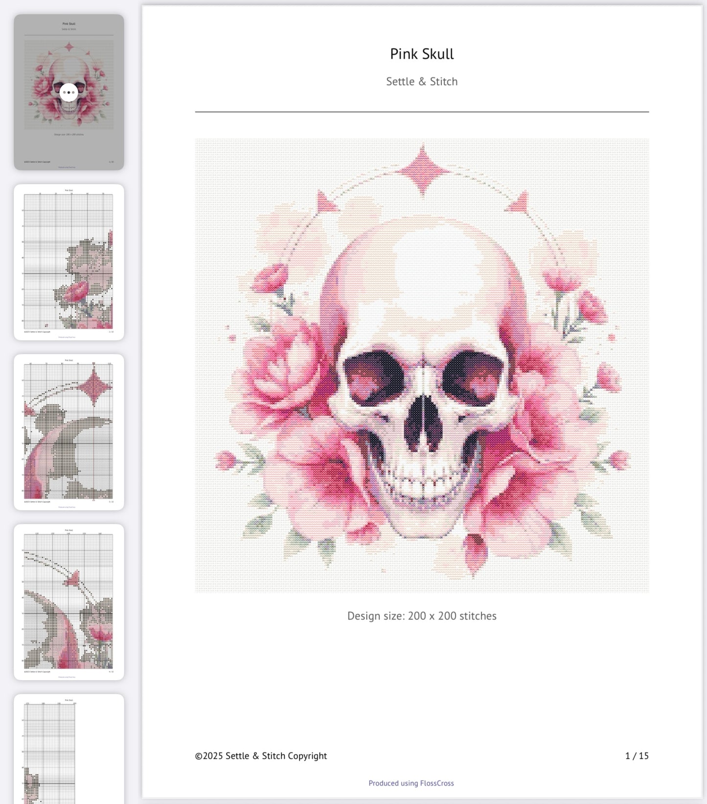 Watercolour Skull & Flowers (Pink) PDF Pattern | Embroidery Cross Stitch Pattern Download | Stitching | Embroidery Kits | Stitch Design | Embroidery Stitches | PDF Pattern