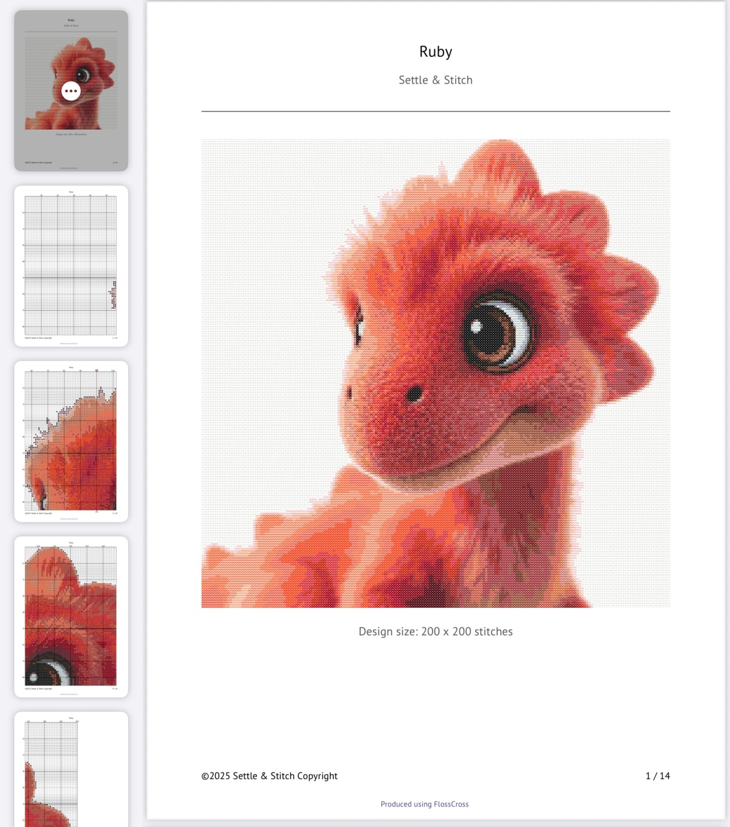 Ruby the Red Dino PDF Pattern | Embroidery Cross Stitch Pattern Download | Stitching | Embroidery Kits | Stitch Design | Embroidery Stitches | PDF Pattern
