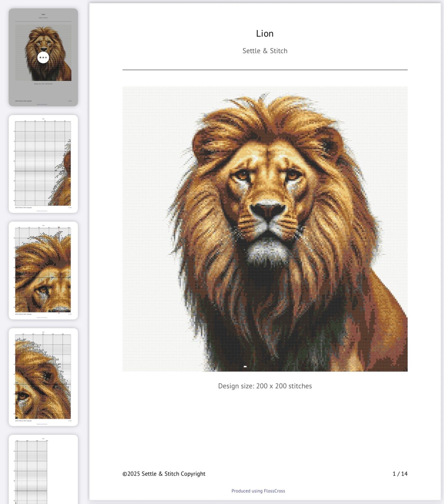 Lion PDF Pattern | Embroidery Cross Stitch Pattern Download | Stitching | Embroidery Kits | Stitch Design | Embroidery Stitches | PDF Pattern