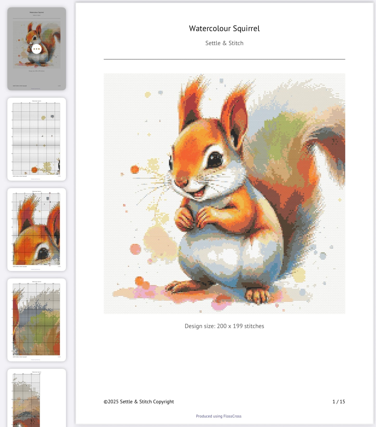 Watercolour Squirrel PDF Pattern | Embroidery Cross Stitch Pattern Download | Stitching | Embroidery Kits | Stitch Design | Embroidery Stitches | PDF Pattern