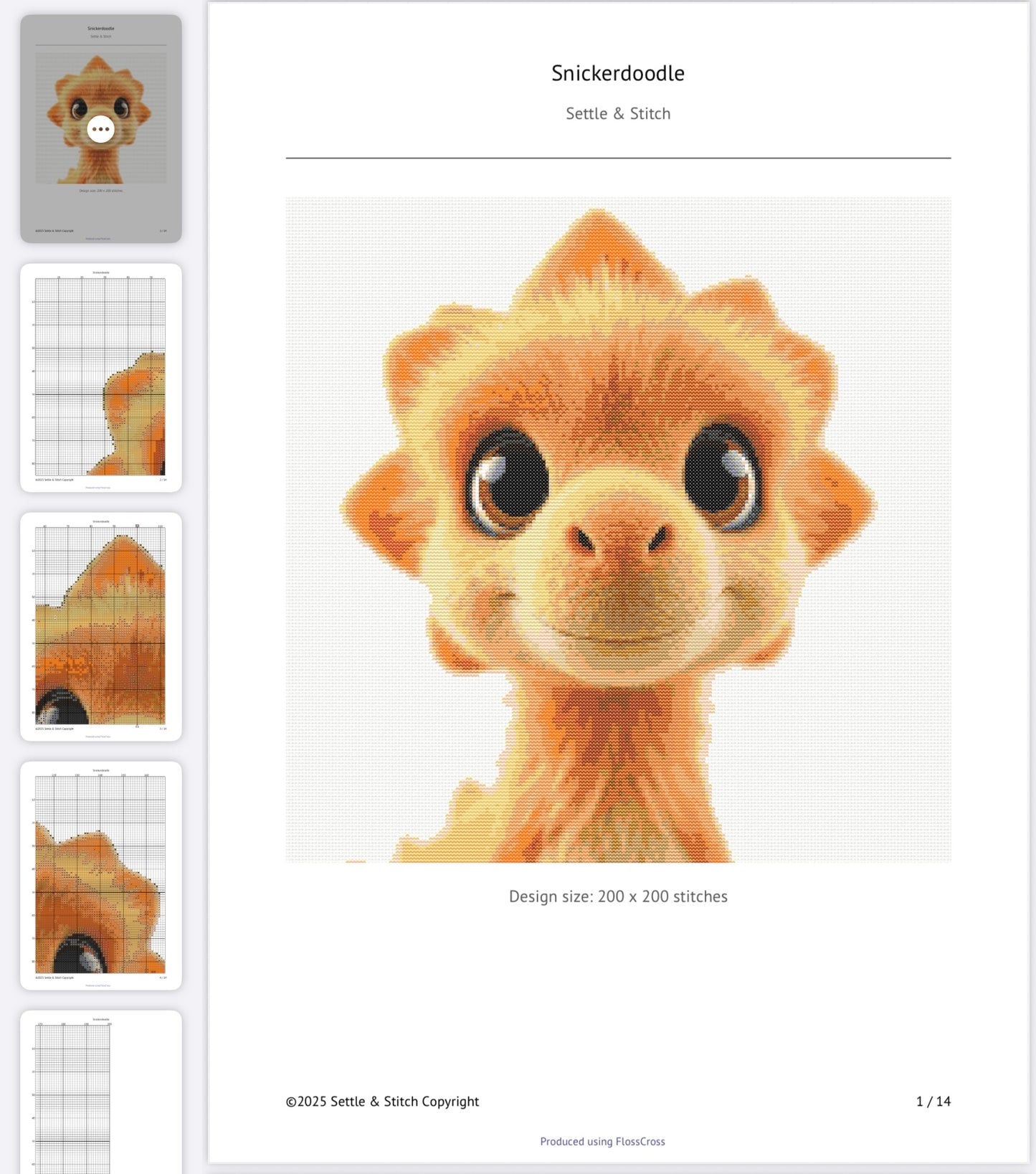 Snickerdoodle the Orange Dino PDF Pattern | Embroidery Cross Stitch Pattern Download | Stitching | Embroidery Kits | Stitch Design | Embroidery Stitches | PDF Pattern