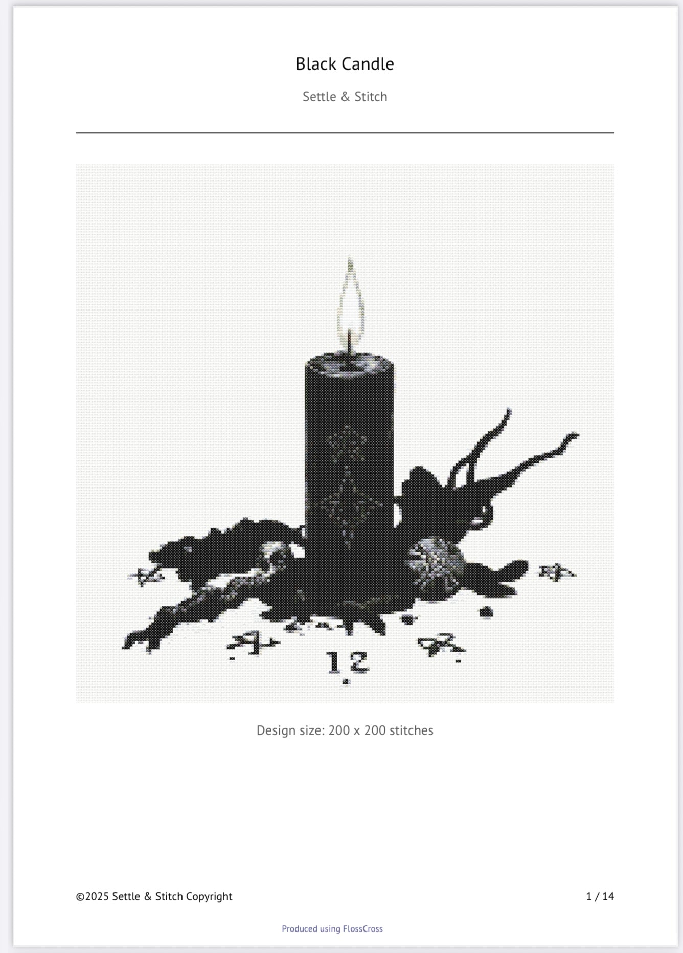 Black Candle PDF Pattern | Embroidery Cross Stitch Pattern Download | Stitching | Embroidery Kits | Stitch Design | Embroidery Stitches | PDF Pattern