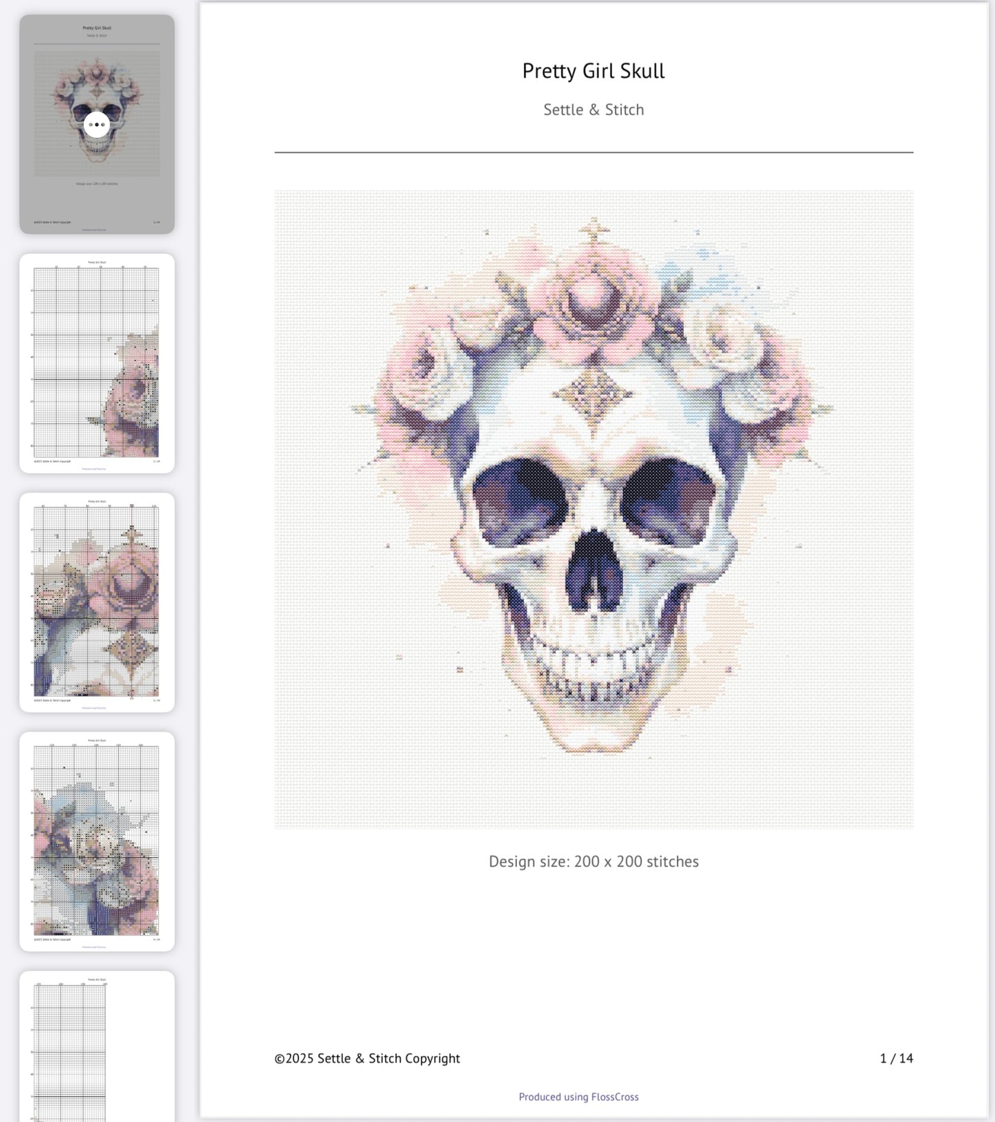 Watercolour Pretty Girl Skull (Baby Pink) PDF Pattern | Embroidery Cross Stitch Pattern Download | Stitching | Embroidery Kits | Stitch Design | Embroidery Stitches | PDF Pattern