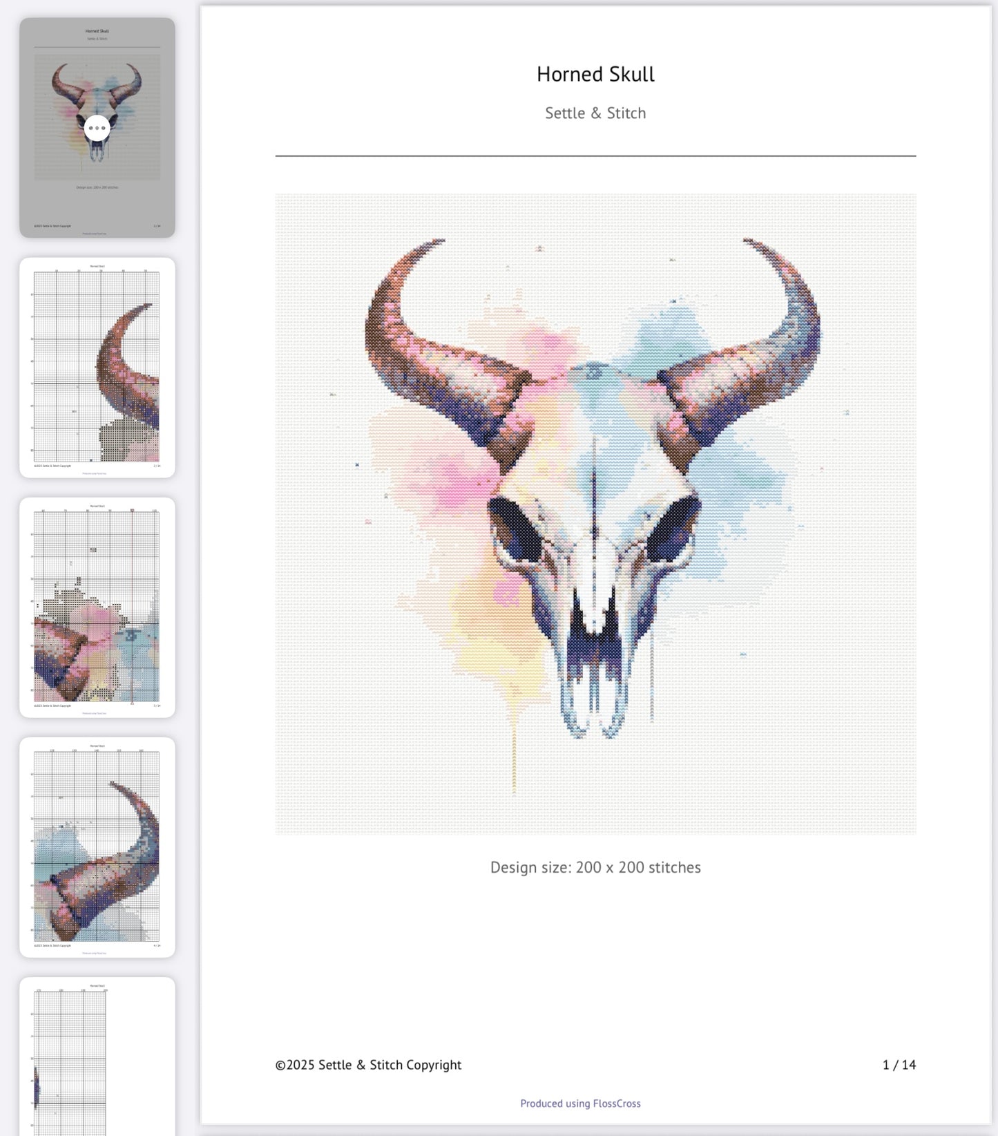 Watercolour Horned Animal Skull PDF Pattern | Embroidery Cross Stitch Pattern Download | Stitching | Embroidery Kits | Stitch Design | Embroidery Stitches | PDF Pattern