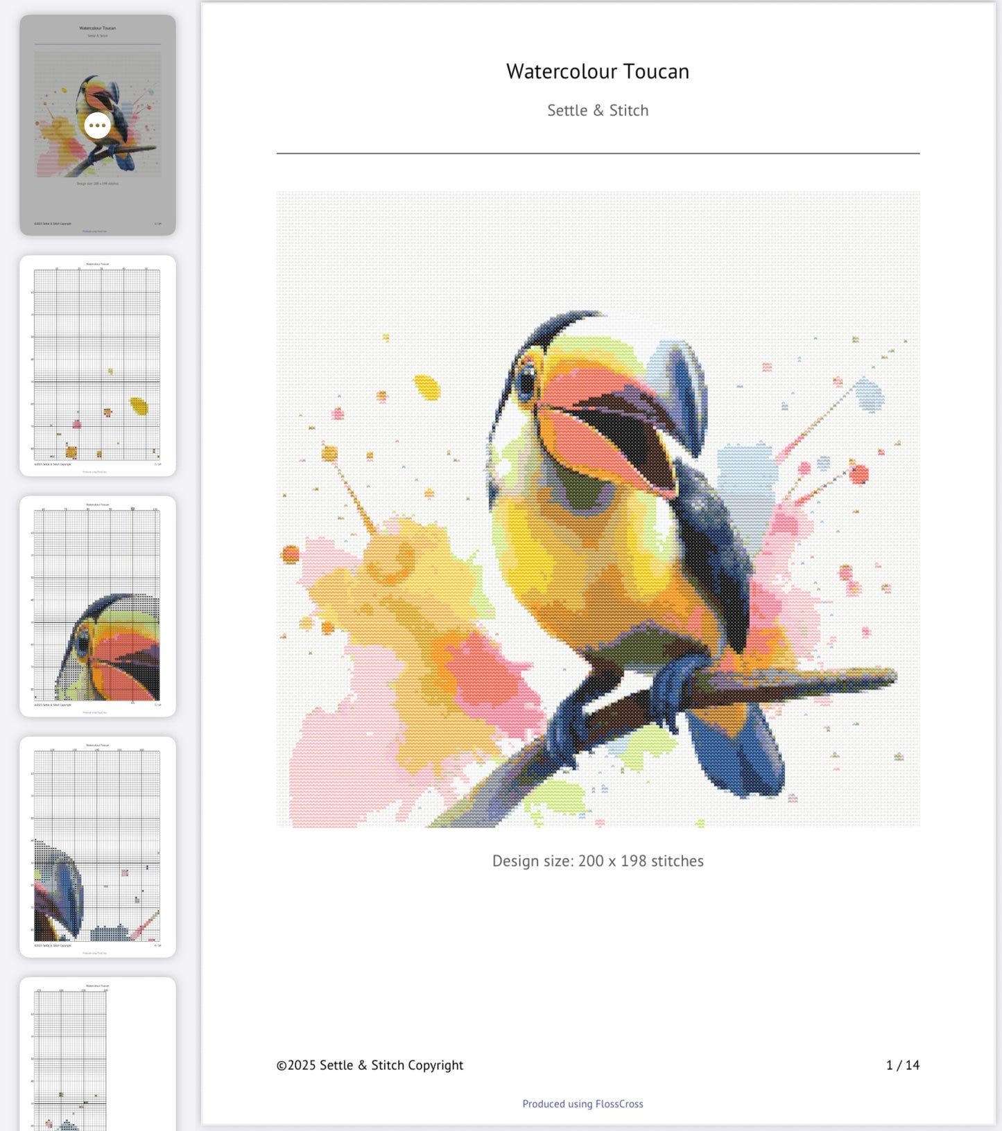 Watercolour Toucan PDF Pattern | Embroidery Cross Stitch Pattern Download | Stitching | Embroidery Kits | Stitch Design | Embroidery Stitches | PDF Pattern