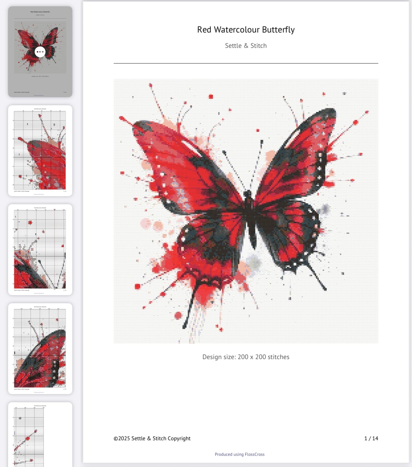 Watercolour Butterfly (Red & Black) PDF Pattern | Embroidery Cross Stitch Pattern Download | Stitching | Embroidery Kits | Stitch Design | Embroidery Stitches | PDF Pattern