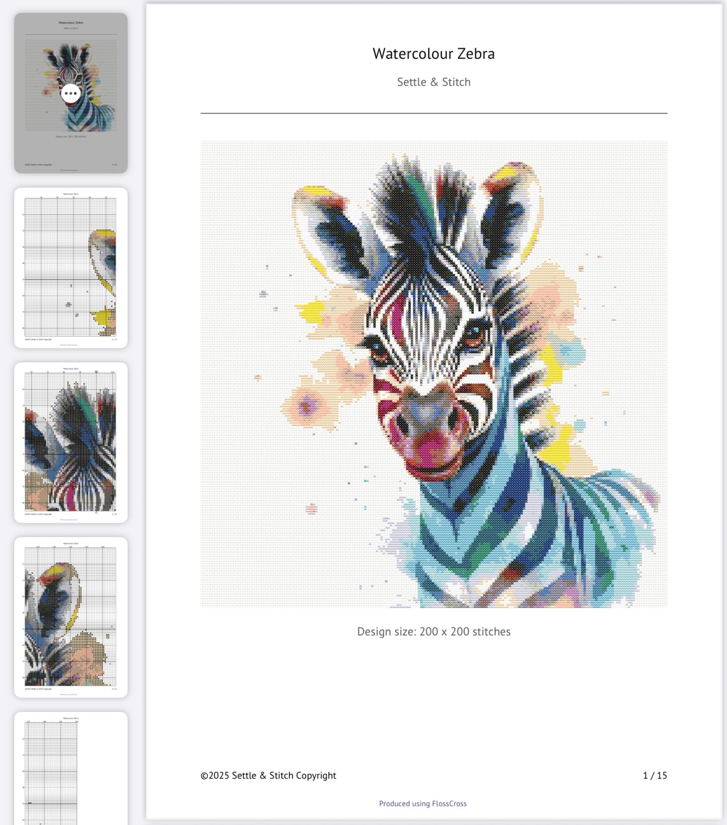 Watercolour Zebra PDF Pattern | Embroidery Cross Stitch Pattern Download | Stitching | Embroidery Kits | Stitch Design | Embroidery Stitches | PDF Pattern
