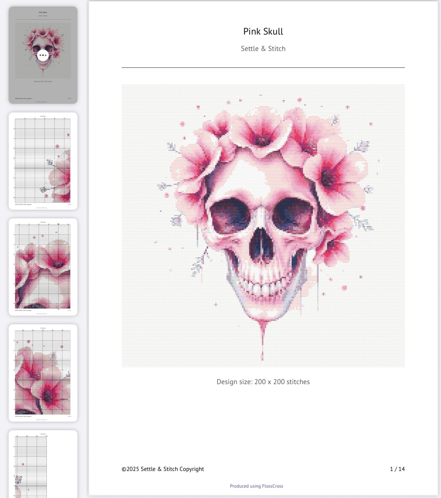 Watercolour Skull & Flowers (Pink) PDF Pattern | Embroidery Cross Stitch Pattern Download | Stitching | Embroidery Kits | Stitch Design | Embroidery Stitches | PDF Pattern