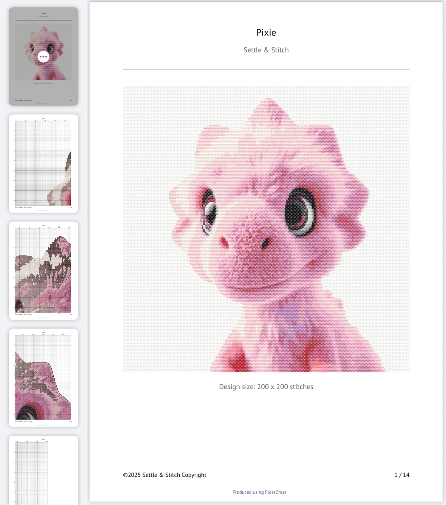 Pixie the Pink Dino PDF Pattern | Embroidery Cross Stitch Pattern Download | Stitching | Embroidery Kits | Stitch Design | Embroidery Stitches | PDF Pattern