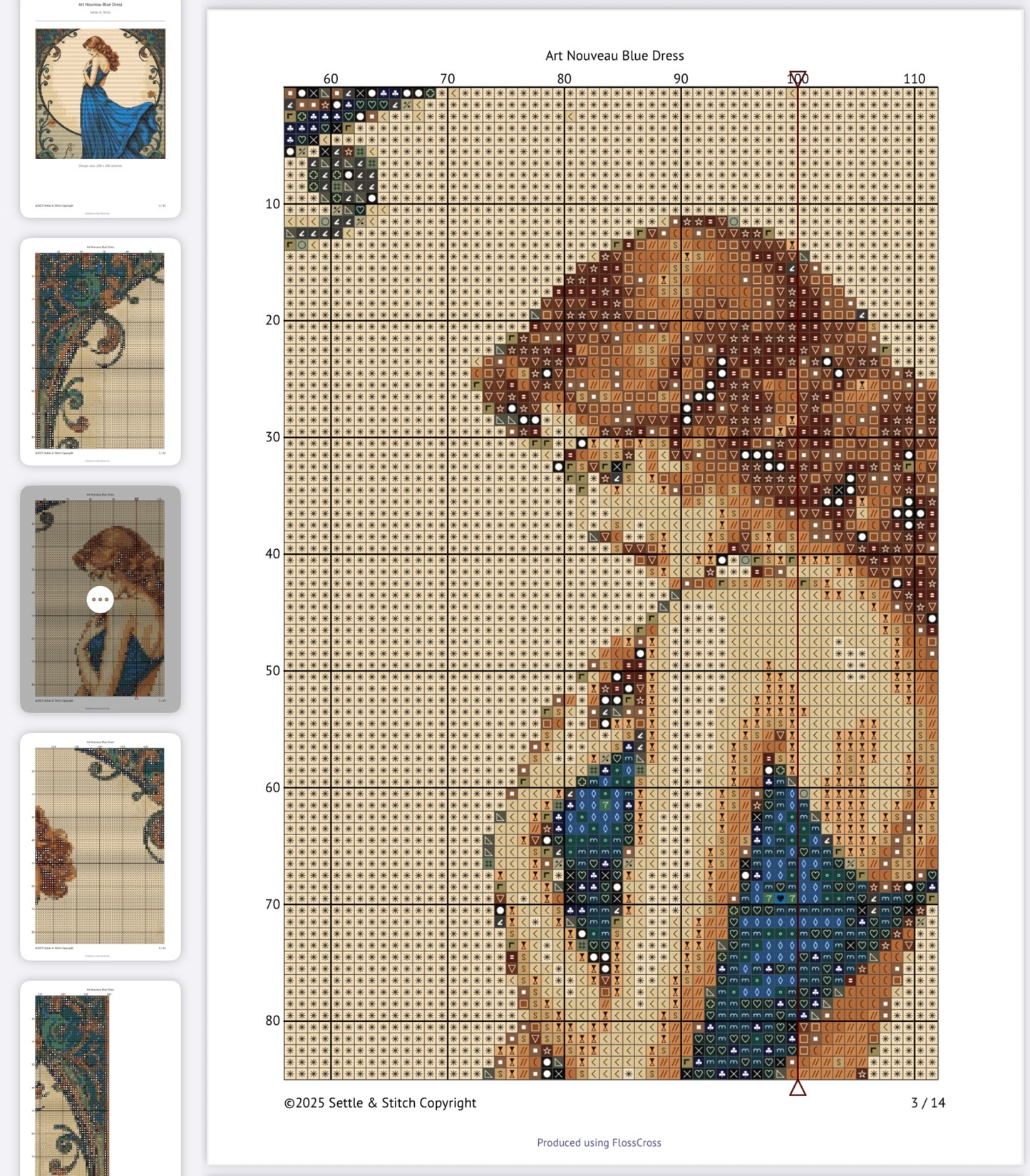 Art Nouveau Blue Dress PDF Pattern | Embroidery Cross Stitch Pattern Download | Stitching | Embroidery Kits | Stitch Design | Embroidery Stitches | PDF Pattern