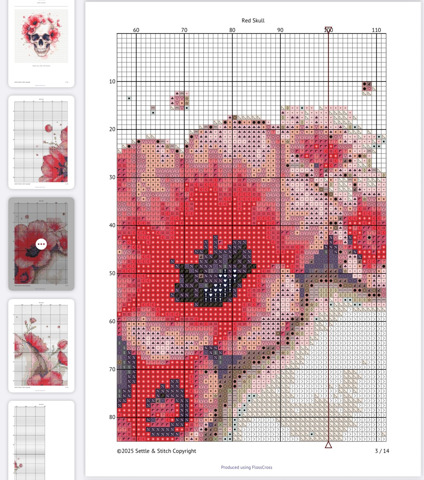 Watercolour Skull & Flowers (Red) PDF Pattern | Embroidery Cross Stitch Pattern Download | Stitching | Embroidery Kits | Stitch Design | Embroidery Stitches | PDF Pattern