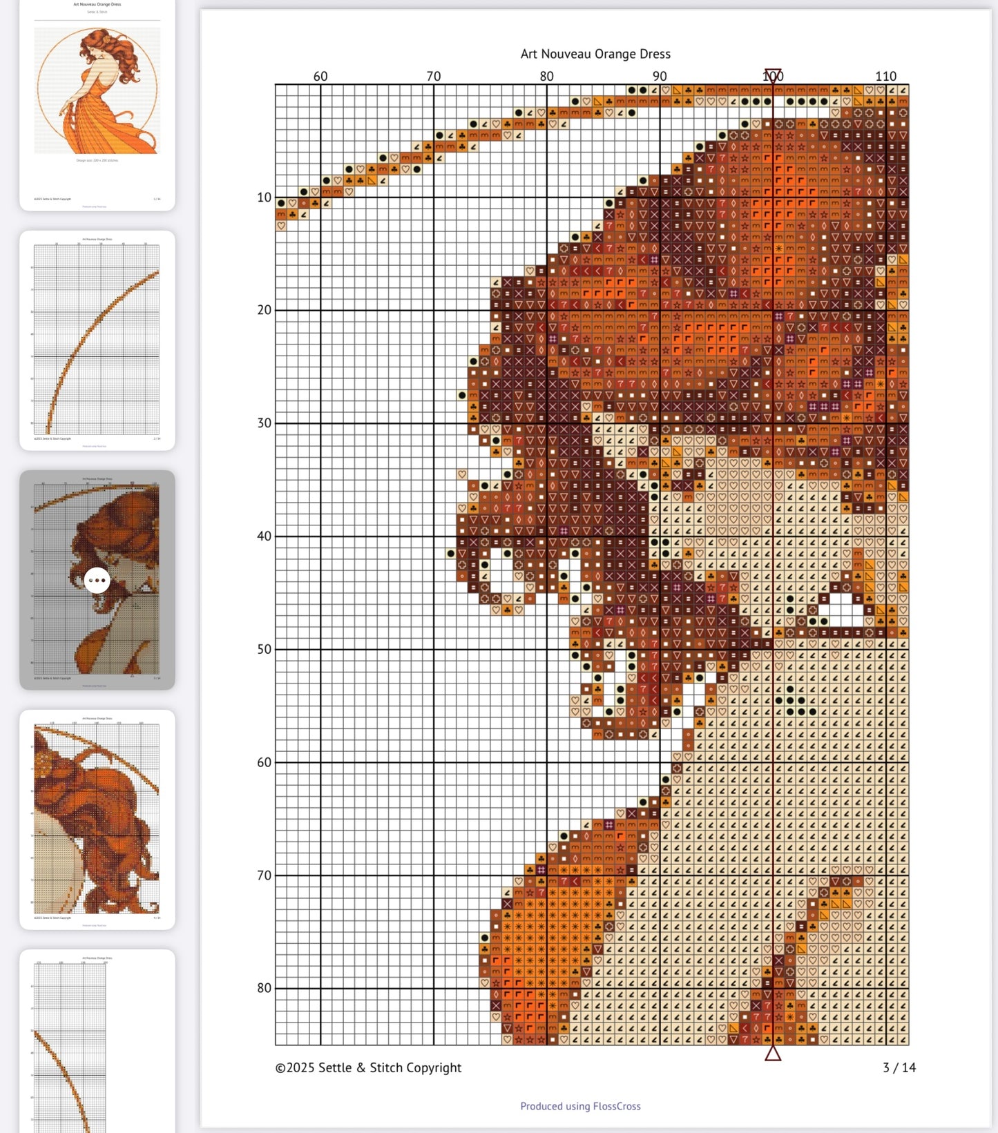 Art Nouveau Orange Dress (Circle) PDF Pattern | Embroidery Cross Stitch Pattern Download | Stitching | Embroidery Kits | Stitch Design | Embroidery Stitches | PDF Pattern