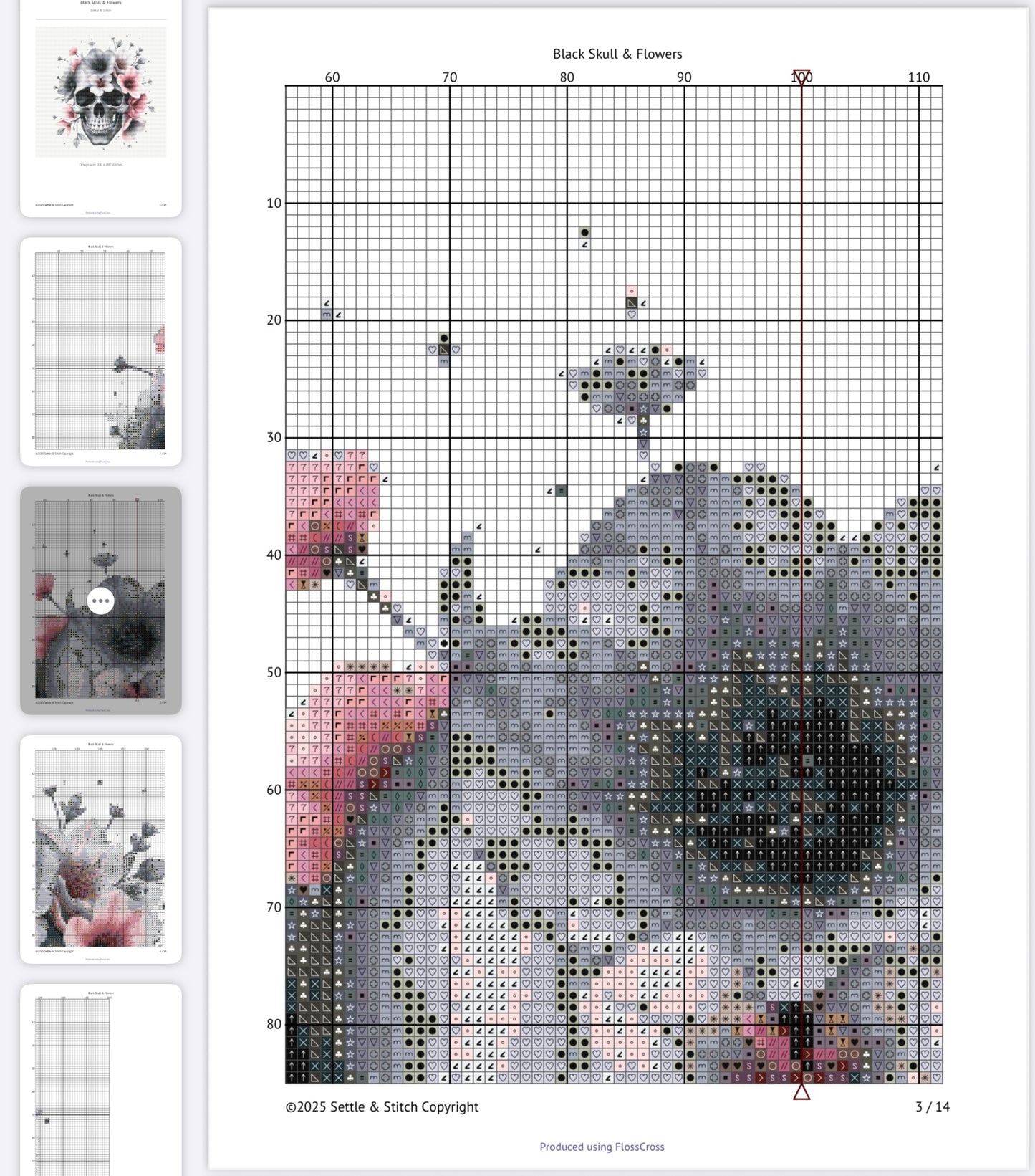 Watercolour Skull & Flowers (Black & Pink) PDF Pattern | Embroidery Cross Stitch Pattern Download | Stitching | Embroidery Kits | Stitch Design | Embroidery Stitches | PDF Pattern