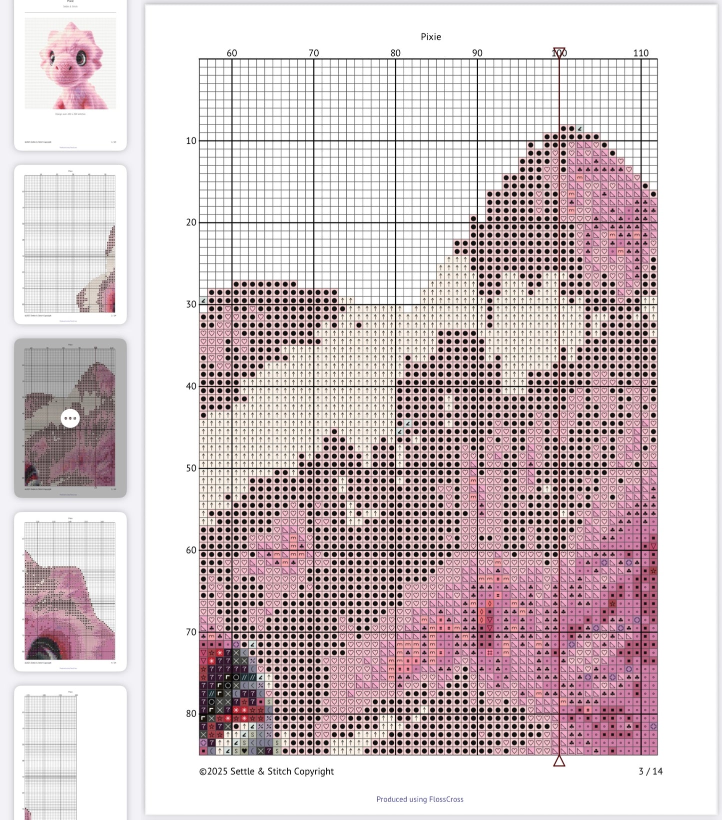 Pixie the Pink Dino PDF Pattern | Embroidery Cross Stitch Pattern Download | Stitching | Embroidery Kits | Stitch Design | Embroidery Stitches | PDF Pattern