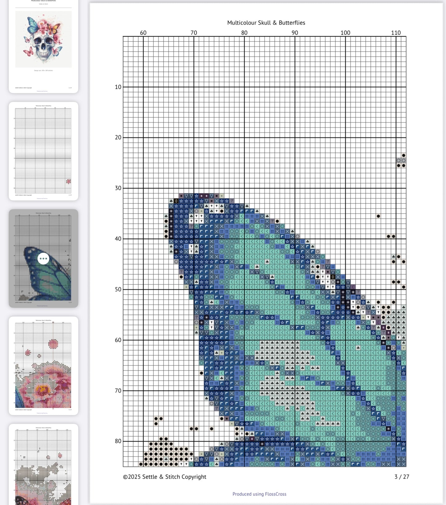 Watercolour Skull & Butterflies (Multicolour) PDF Pattern | Embroidery Cross Stitch Pattern Download | Stitching | Embroidery Kits | Stitch Design | Embroidery Stitches | PDF Pattern