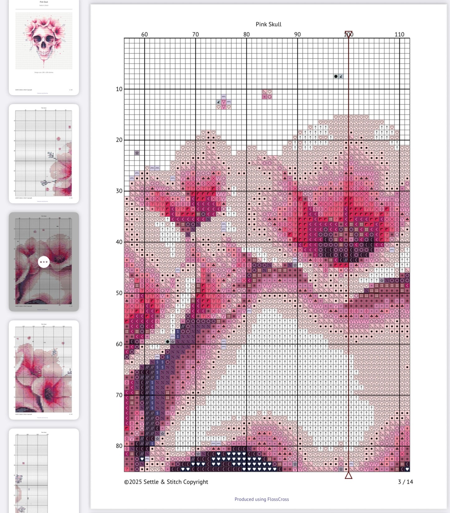 Watercolour Skull & Flowers (Pink) PDF Pattern | Embroidery Cross Stitch Pattern Download | Stitching | Embroidery Kits | Stitch Design | Embroidery Stitches | PDF Pattern