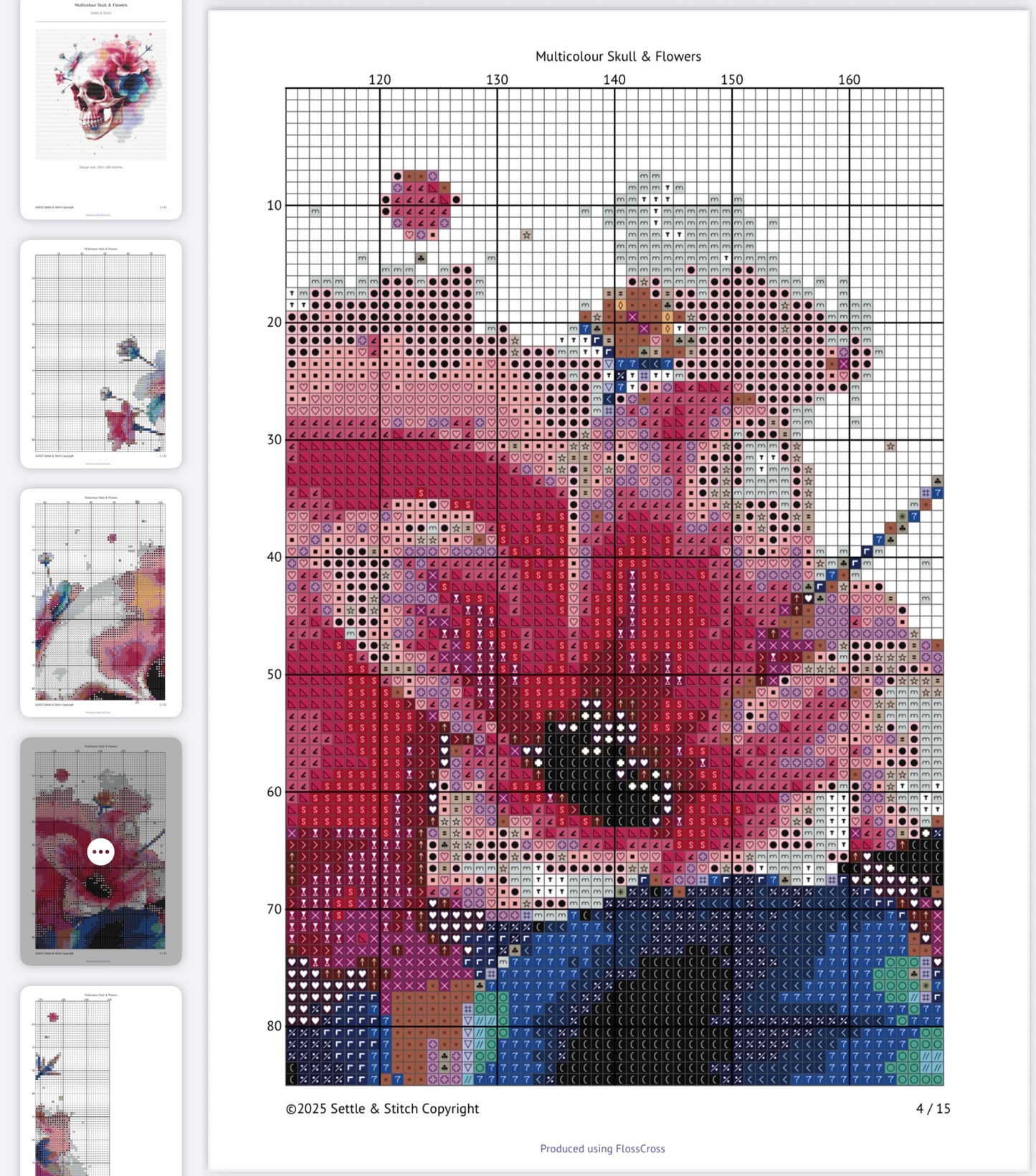 Watercolour Skull & Flowers (Multicolour) PDF Pattern | Embroidery Cross Stitch Pattern Download | Stitching | Embroidery Kits | Stitch Design | Embroidery Stitches | PDF Pattern