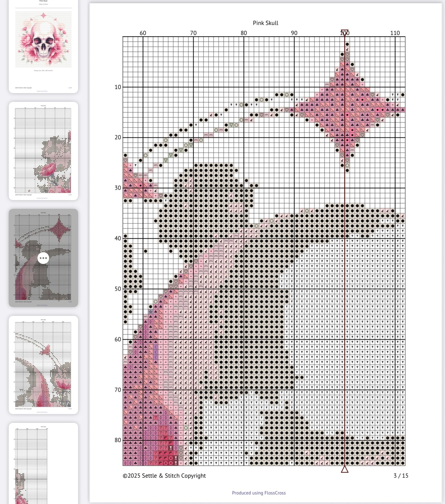 Watercolour Skull & Flowers (Pink) PDF Pattern | Embroidery Cross Stitch Pattern Download | Stitching | Embroidery Kits | Stitch Design | Embroidery Stitches | PDF Pattern